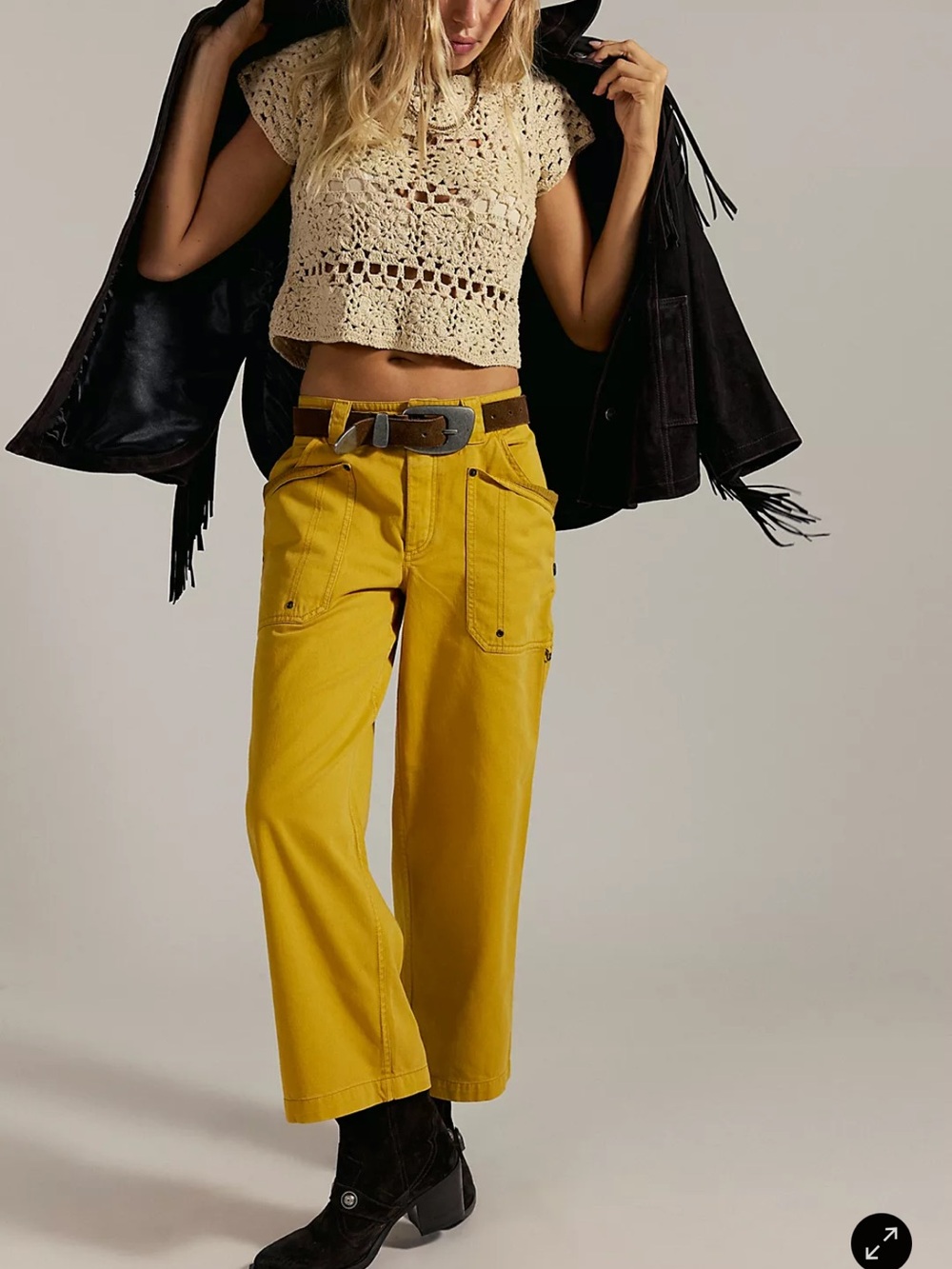 We the Free Just in Time Mustard Yellow Wide Leg Utility Slouch Pants